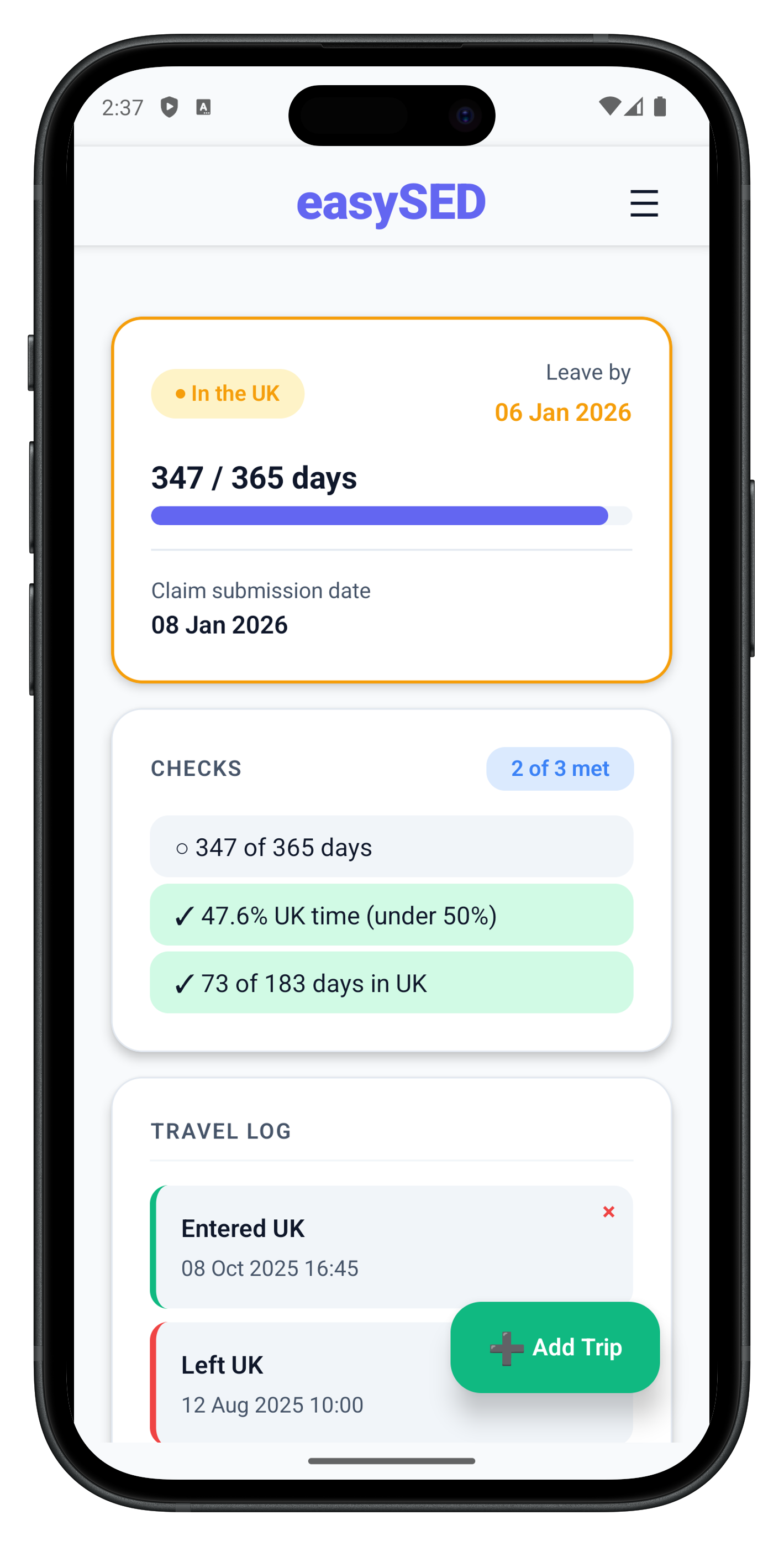 easySED app screenshot